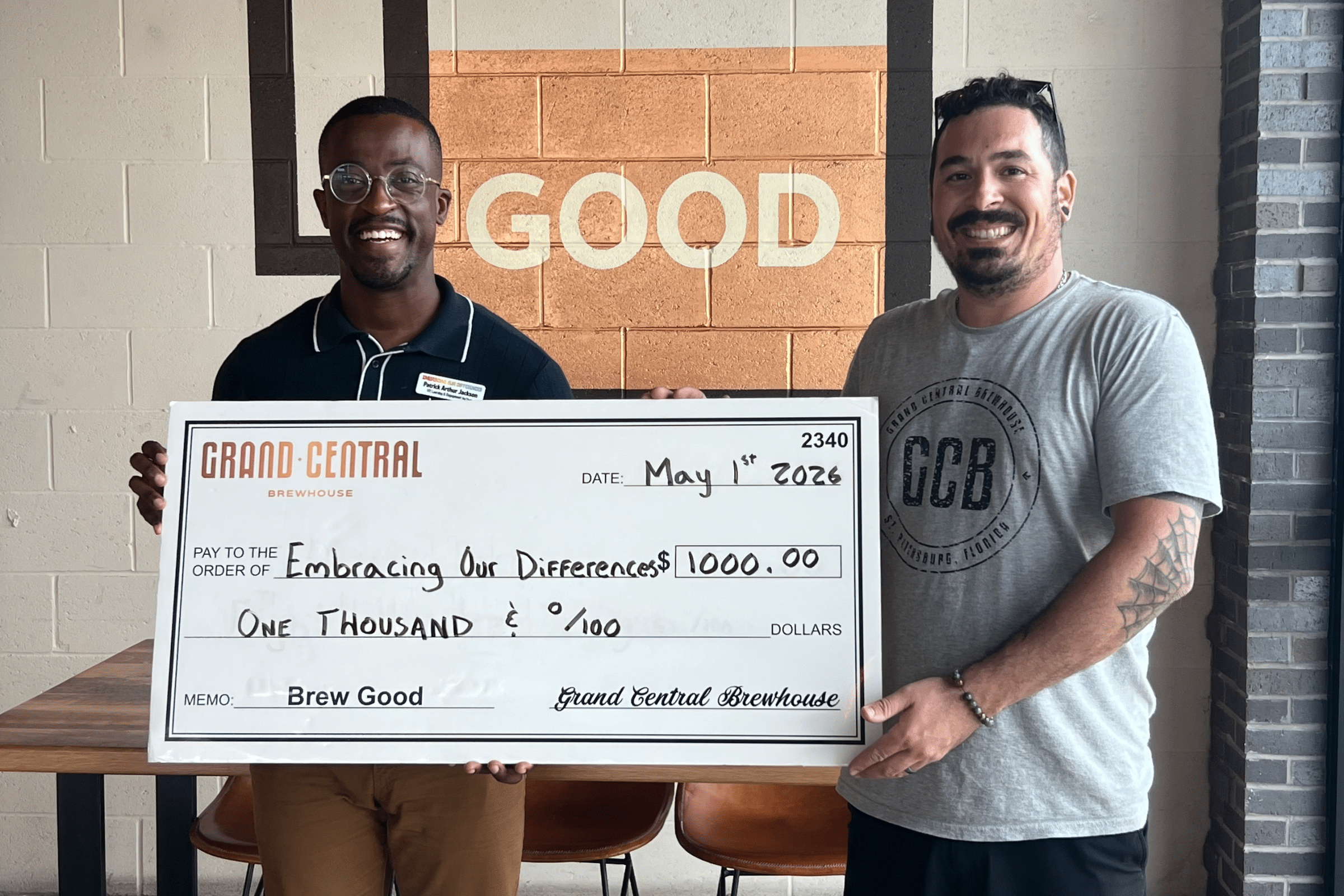 Embracing Our Differences Brew Good Partner Check Presentation