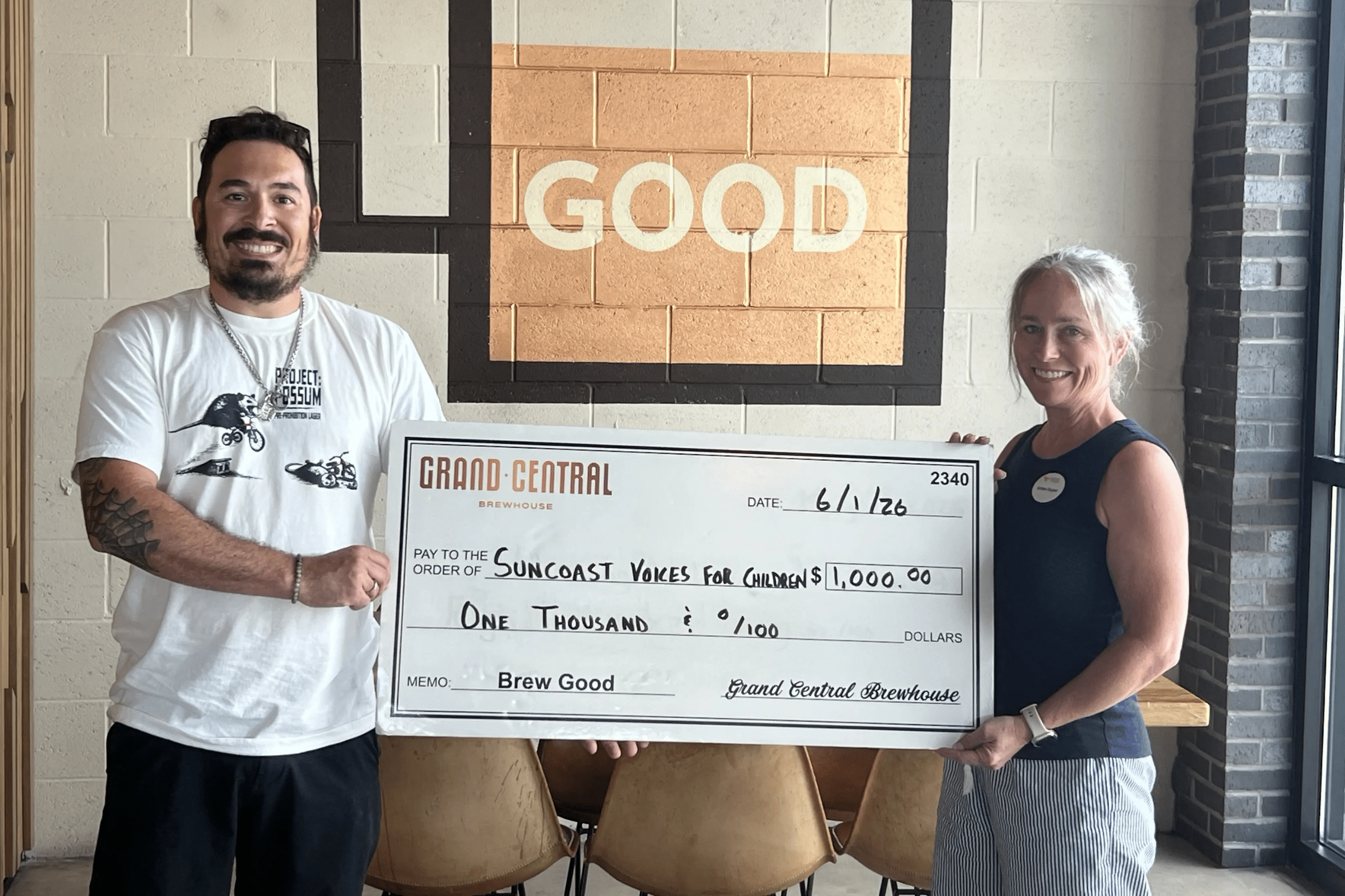 Suncoast Voices for Children Brew Good Partner Check Presentation