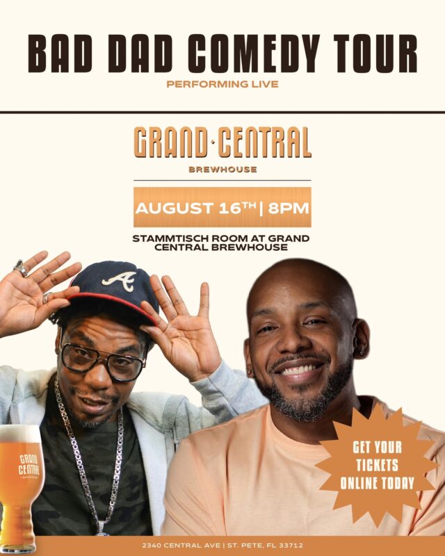 Join us on Saturday, August 16 at 8 PM when the Bad Dad Comedy Tour rolls into Grand Central Brewhouse for a night of sharp punchlines, dad jokes, and ridiculous stories you didn’t know you needed. Get ready to laugh until your sides hurt! You can grab your tickets at:

https://www.eventbrite.com/e/the-bad-dad-comedy-tour-tickets-1497770464779?aff=oddtdtcreator