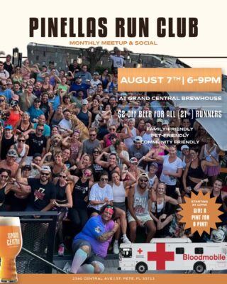 Pinellas Run Club meets tonight at 6 PM right here at the brewery. After a quick overview, runners and walkers head out for a their chosen distance route. After the run enjoy $2 off GCB beers. It’s one of the biggest run clubs in the area and always a great time.

OneBlood will also be onsite from Noon to 5:30 PM. Donate blood and get a voucher for a free beer, redeemable anytime. It’s a simple way to help and grab a pint later.
