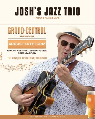 Sunday, August 10 at 2 PM, Josh’s Jazz Trio returns to the beer garden. Expect smooth grooves, dynamic improvisation, and classic jazz standards performed with style. It’s the perfect way to ease into your afternoon with a world class beer and some top-tier musicianship.