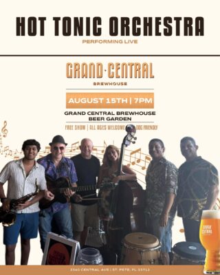 Friday, August 15 at 7 PM, fan favorite Hot Tonic Orchestra returns to the beer garden. Led by Victoria Woods and Josh Hindmarsh, this powerhouse group features a rotating cast of top-tier musicians and delivers a sound that’s been described as Postmodern Jukebox meets Amy Winehouse. Expect jazz fused with Latin rhythms, funk, and soul, all wrapped in fresh, original arrangements